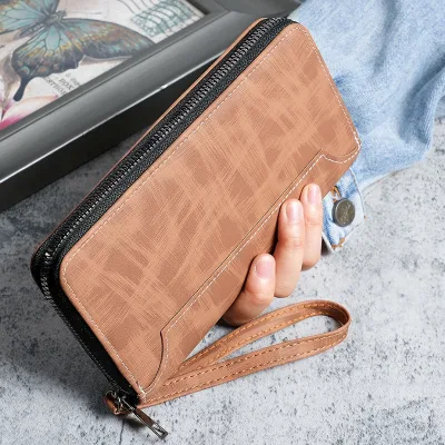 Unisex Fashion Long Zipper Hasp Wallet PU Leather Waterproof Polyester Lining Multi-function Card Holder Large Capacity Clutch