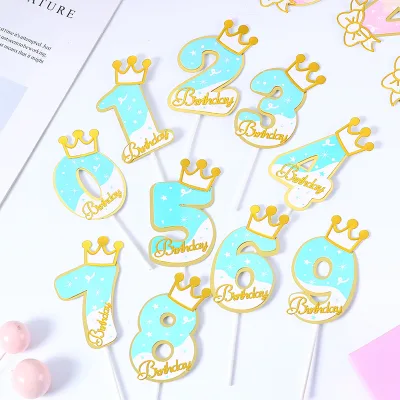 New Number Happy Birthday Cake Topper Blue pink Cake Insert Card