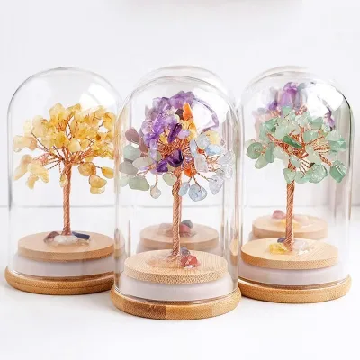Wholesale Natural Crystal Glass Floating Tree Wishing Bottle Lucky Healing Stone Drift Bottle Gemstone Tree for Gift