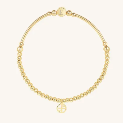 Classic Engravable Elastic Custom Initial Bead Chain Bracelet Woman 18k Gold Plated Lucky Personalized Initial Disc Bracelet