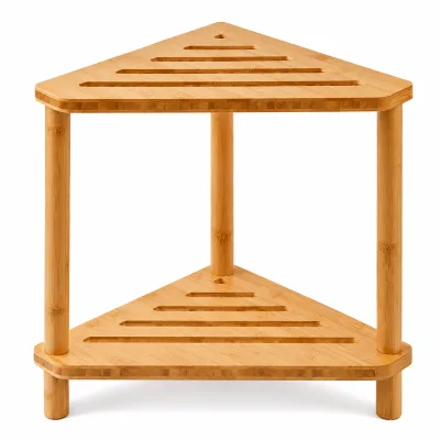 Custom 2-Tier Bamboo Corner Shower Stool Waterproof Shower Shaving Leg Bench Foot Rest Storage Shelf Bath Seat for Small Spaces