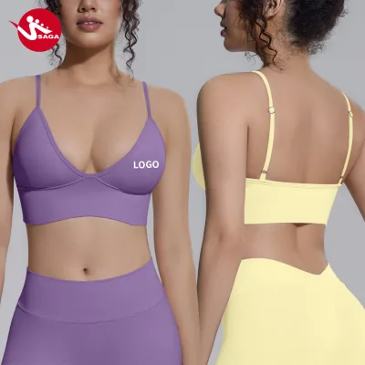 Verified Supplier Activewear New Arrival Solid Color Spaghetti Strap Camisole Gym Yoga Padded Professional Sports Bra