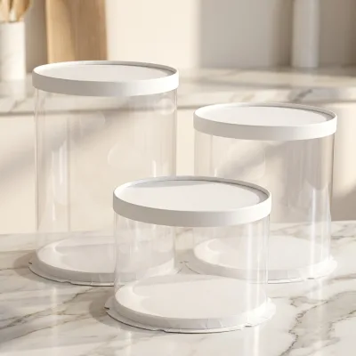 Customized Recyclable Transparent PET Cake Boxes 0.4mm Thick Single/Double Layer 4-Inch 6-Inch 8-Inch 10-Inch Birthday Food