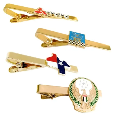 Personalised Gold Plated Brass Metal Tie Clips Engraved Custom Logo Tie Bars Wholesale Tie Pin with Chain Mens Collar Clip