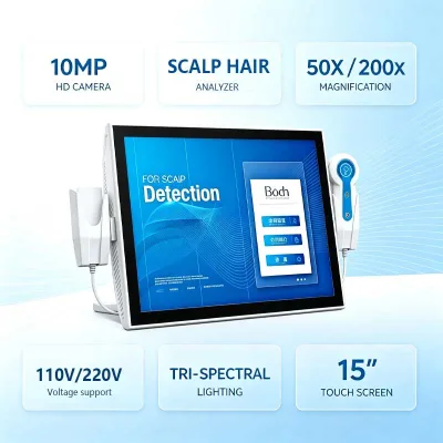 15 Inch Touch Screen Scalp Hair Analyzer 10MP HD 50X 200X Magnification 4 Split Image Comparison Follicle Observation Device
