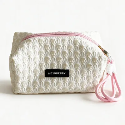 Custom Logo Cute Lady Geometric Zipper Corduroy Fresh Cosmetic Bags Vintage Artistic Clutch Makeup Multifunctional Storage