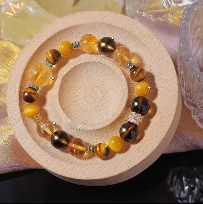 Tiger's Eye Yellow Crystal Designed Bracelet, Sparkling Gold Tiger's Eye Couple Bracelet, Festival Gift Bracelet