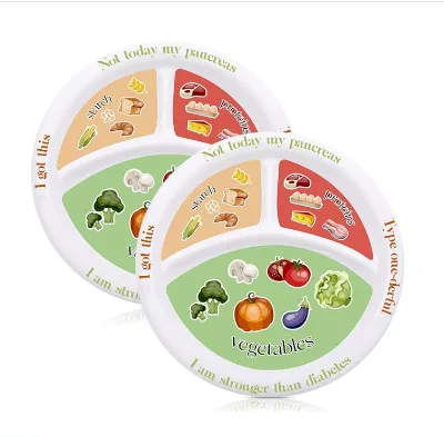 Diabetic Portion Plate Melamine Divided Plates for Adults with Protein, Carbs and Vegetables Weight Control Plate