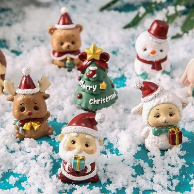 Cute Christmas Decoration Mini Santa Snowman Bear Tree Statue Figure  Ornament Custom Logo