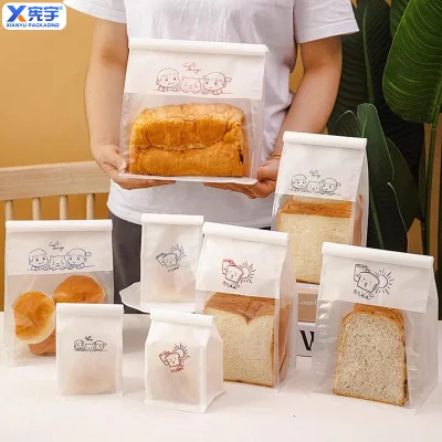 Stand Luxury Kraft Paper Toast Bread Pouch Moisture-Proof Eco-Friendly Bakery Packaging with Custom Logo Window for Sushi/Pizza