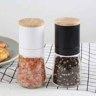 Factory Directsale Adjustable Salt Pepper Mill Grinder Seasoning with Glass Body Set Wood