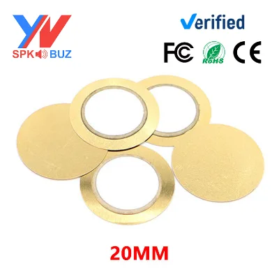 20mm 20x0.33mm Piezo Ceramic Brass Chip 5.8KHZ Single Tone Alarm Acoustic Components Welding Mounting Electronic Alarms OEM/ODM