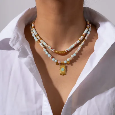 This Shoushan Stone Stainless Steel Pendant Necklace Is Simple, Elegant and Stylish, Suitable for Women to Wear on a Daily Basis