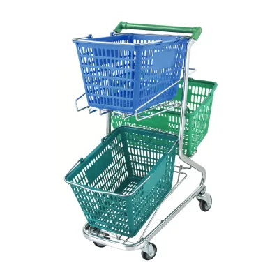 Custom Store Mesh Metal Eco-Friendly Shopping Cart with 4'' PU Wheels for Supermarket Retail