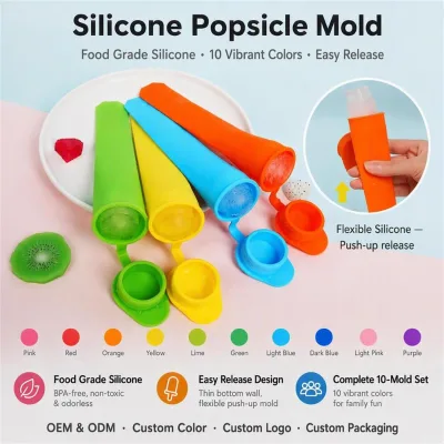 Food Grade Silicone Popsicle Mold Bpa Free Reusable Ice Pop Maker with Easy Push up Release Custom Colors