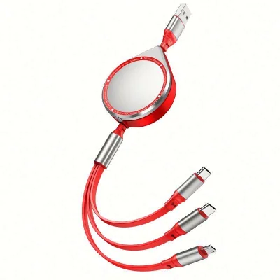 2026 New Water Drop 3 in 1 Retractable 5a Usb Fast Charging Data Cable