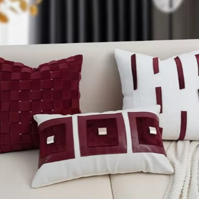 Minimalist Ins Style Red Hand Woven Pillows for Villas Living Rooms Sofas Pillows Covers Bed Cushions Wholesale