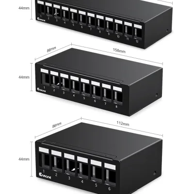 Enmane 1U 4 6 8 12 Port Dust protection Self-closing White Black Desktop Empty Rj 45 Modular Patch Panel