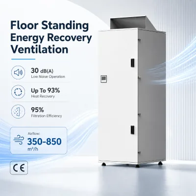 Classroom Energy Recovery Ventilation System Vertical ERV F7 Filter Contemporary WiFi Control Anti-Tilt School Fresh Air