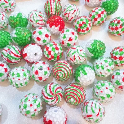 20mm Through-hole Christmas-style Colored diamond Ball Acrylic Bead DIY Stringing Pen Keychain Bag Hanging Accessory