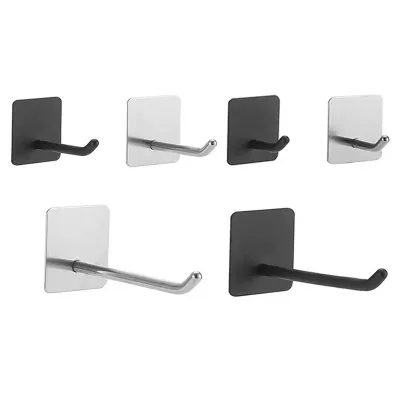 Heavy Duty Sticky Wall Hooks Square Stainless Steel Adhesive Coat Hook No Drill Metal Towel Robe Hook Kitchen Organizer