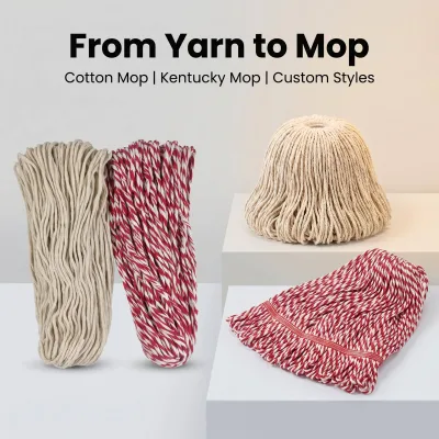 Chinese Manufacturer GRS Certified Recycled Cotton Polyester Blended Mop Yarn Dref Spun NE 0.5S Custom Dyed