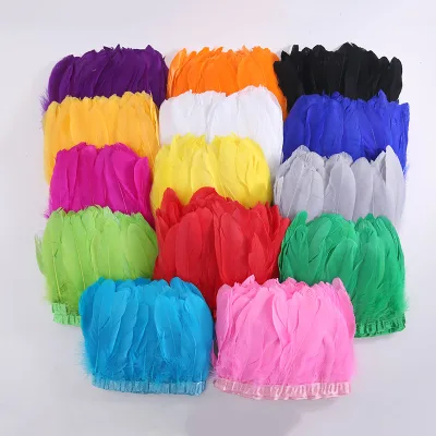 Direct Manufacturer Sale High Quality Custom Goose Feather Fringe Trim in Dyed Pattern for Costumes Clothing and Decorations