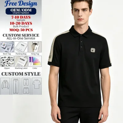 Mens Golf Polo Shirt Breathable Mercerized Cotton Pique Short Sleeve Summer Button Front 200g