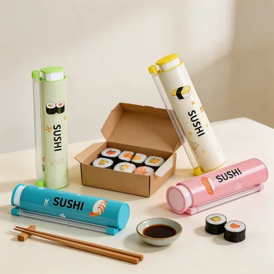 Custom Logo Printed Vertical Sushi Plastic Cylinder Tube Disposable Food Packaging for Sushi Shop