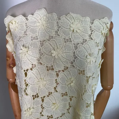 Exquisite Water Soluble Embroidery Lace Fabric for Wedding Dress Evening Gown