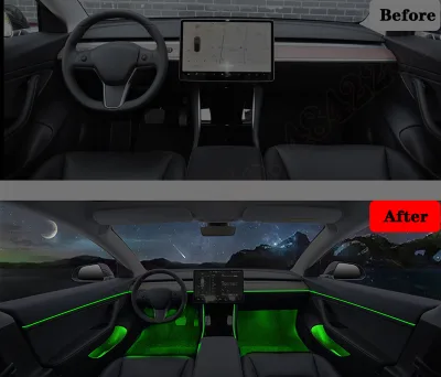 For Tesla MODEL 3 2019-2022 Touch Control Decorative Ambient Light LED Atmosphere Lamp Illuminated Strip 64 Colors