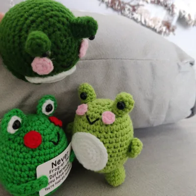 New Arrival Set of 3 Multicolored Crocheted Frogs Handmade by Adjustable Woven Techniques Positive Energy Dolls