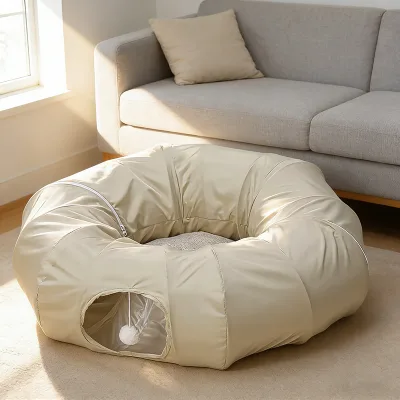 Foldable Cat Tunnel Bed and Cozy Pet Nest,Multi-Function Donut Shape Cat Toy for Hiding,Sleeping and Play, Durable Pet Supplies