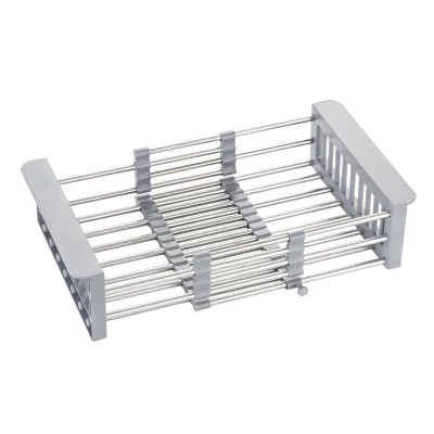 Extendable Stainless Steel Wall Mounted Modern Simplicity Kitchen Drain Rack with Drain Curtain and Dish Storage