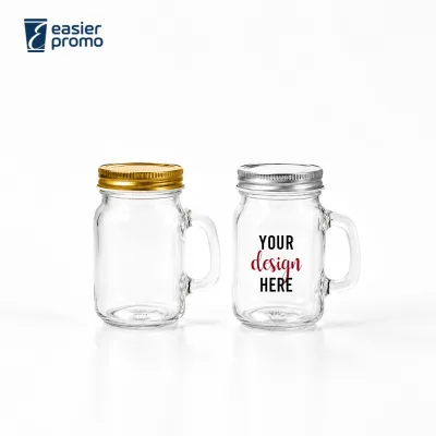 Custom Logo 120ml Mini Mason Jar Shot Glass with Lid and Handle