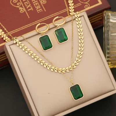 Fashion Chunky Flower Bear Eye Palm Pendant Stainless Steel Diamond Bracelet Necklace and Earrings Set for Women