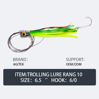 Big Game Troll Lure 6.5in Metal Head Flash Wings Reflective Octopus Skirts Saltwater Fishing Lures Marlin Tuna Trolling Lure