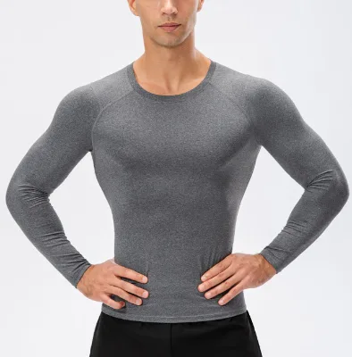 Custom Brand Logo Compression T-shirt 85% Polyester 15% Spandex Sports Gym Running Long Sleeve Compression T Shirt
