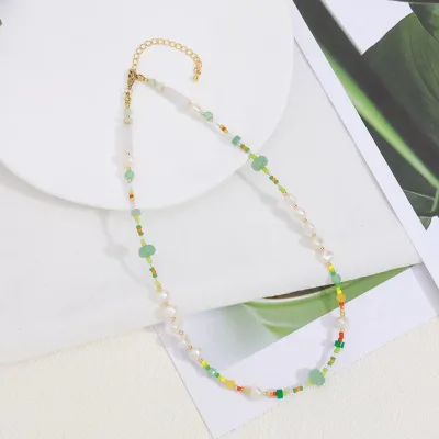 Summer New Designs Multicolour Crystal Beads Devils Eye Necklace Geometric Glass Beaded Necklaces Women