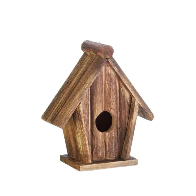 Classic Rustic Wooden Bird House Durable Outdoor Hanging Decorative with Button Closure and Print Pattern