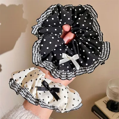 Black White Polka Dot Hairband Women Hair Accessories Bow Scrunchies for Hair