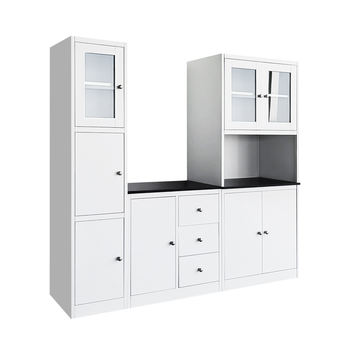 Modern Minimalist Design White Steel Kitchen Cabinet Storage With Glass Doors