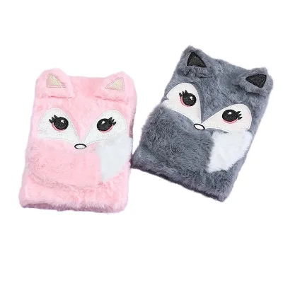 Printed Cartoon Plush Fabric Hardcover Diary with Sewing Binding A3 Size Portable Cute Gift for Students