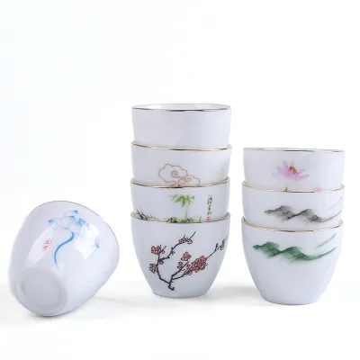 Tea Festival Gift White Ceramic Tea Cups No Handle Small Kung Fu Cups Custom logo Printed Porcelain Tea Cup 70ml 50ml 40ml