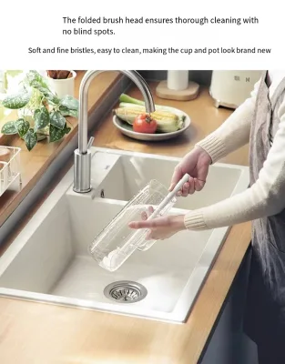 360-degree Long Handle Cup Brush with Multifunctional Cleaning for Glass and Household Use Bottle Brush Dish