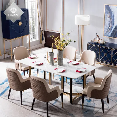 Rectangle Diningroomsets Gold Stainless Steel Dining Table and 6 Chair Dining Room Set Italian Luxury Modern Dining Table Set