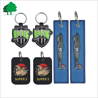 Low MOQ Custom Embroidered Fabric Keychain Double Sided Embroidery Merrow Border Gifts
