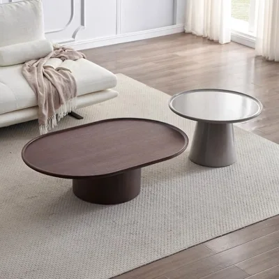 Living Room Coffee Table 2024 New Wabi-Sabi Creative Tea Table Small Living Room Smoked Wood Grain Round Coffee Table
