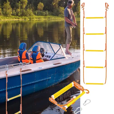 Heavy Duty Aluminum Hull Foldable Rope Ladder for Boats and Swimming Pool Docks-Marine Grade Emergency Use