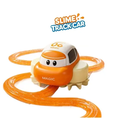 Children DIY Slime Track Car Toy Creative Routes Draw Your Track Magic Crystal Mud Slot Electric Race Rail Track Toy Car Set